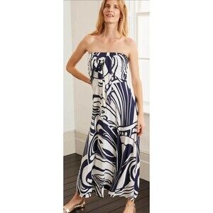 Boden Lilah Multi Way Position Dress Size US 14L Long Blue White  Swirl Pattern